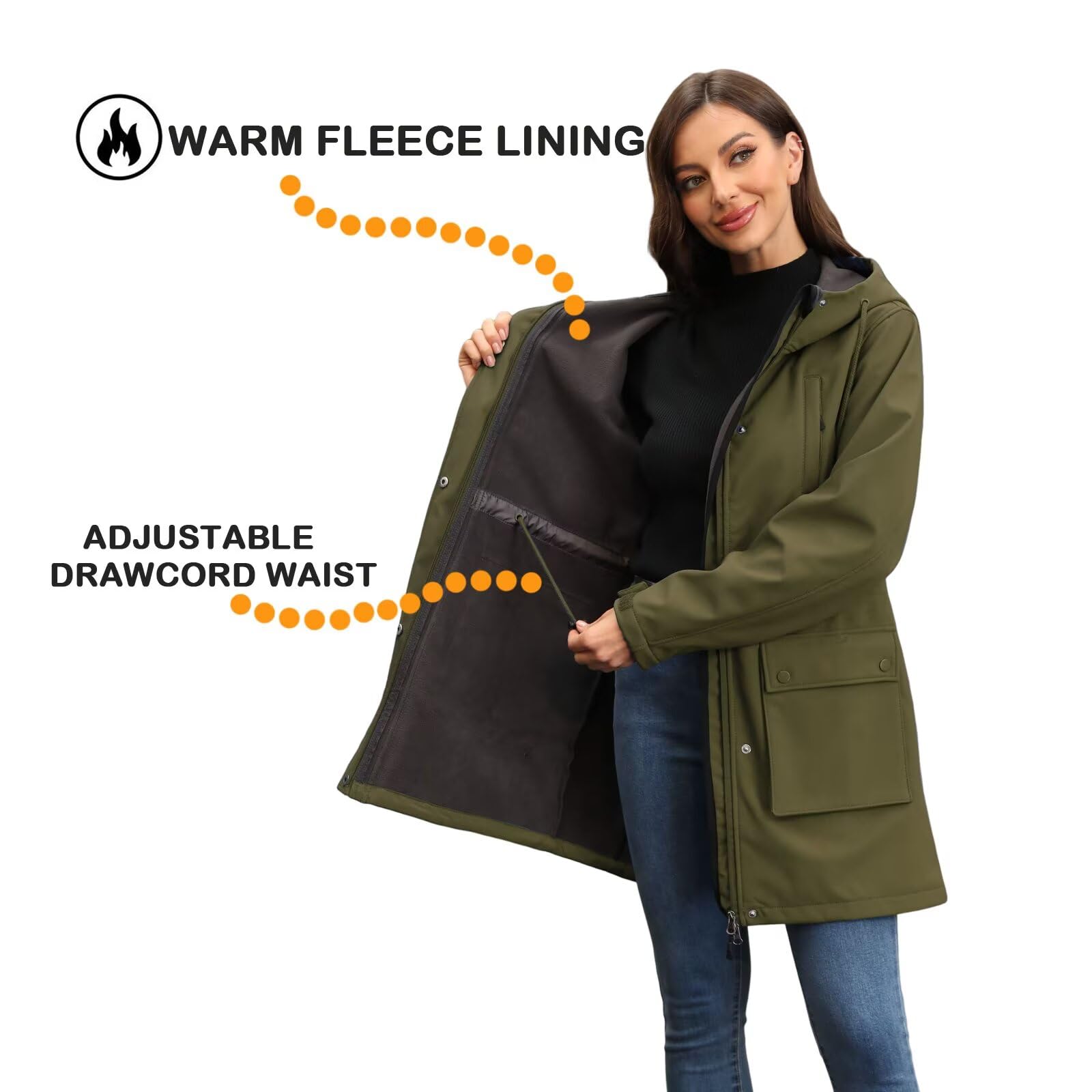 CHIGUO Veste d'hiver légère et imperméable pour femme - Doublée en polaire chaude avec capuche - Veste de pluie longue