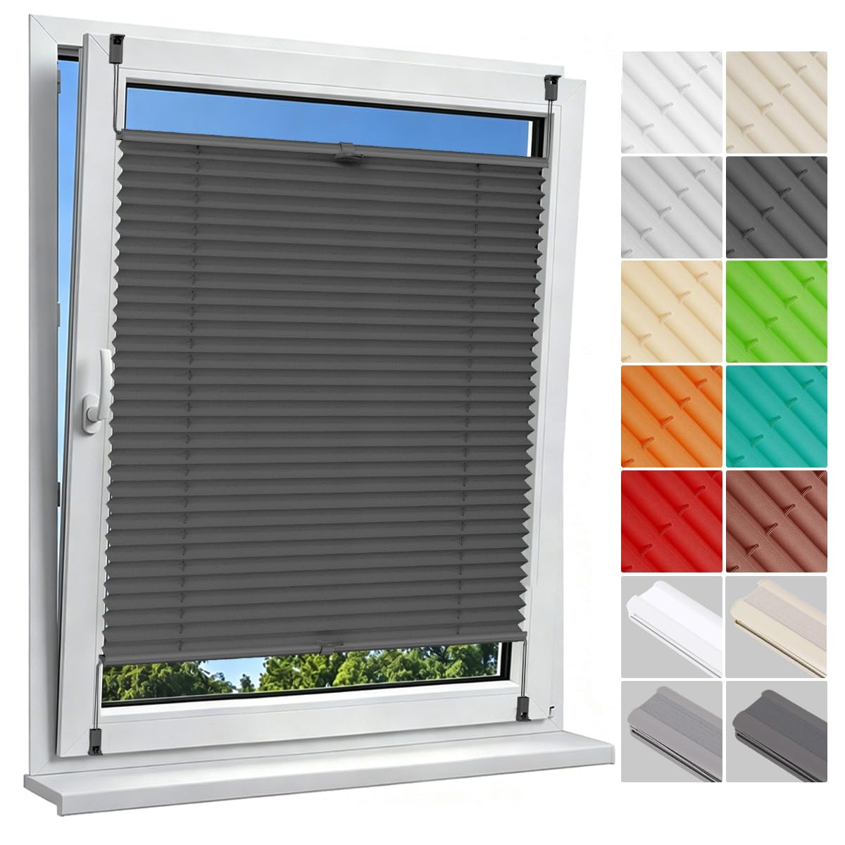 Allesin Plissee ohne Bohren Plissees Klemmfix Anthrazit 40x80cm(BxH), Plisseerollo Faltrollo mit Klemmträger, Jalousie Rollos für Fenster und Tür, Sichtschutz und Sonnenschutz