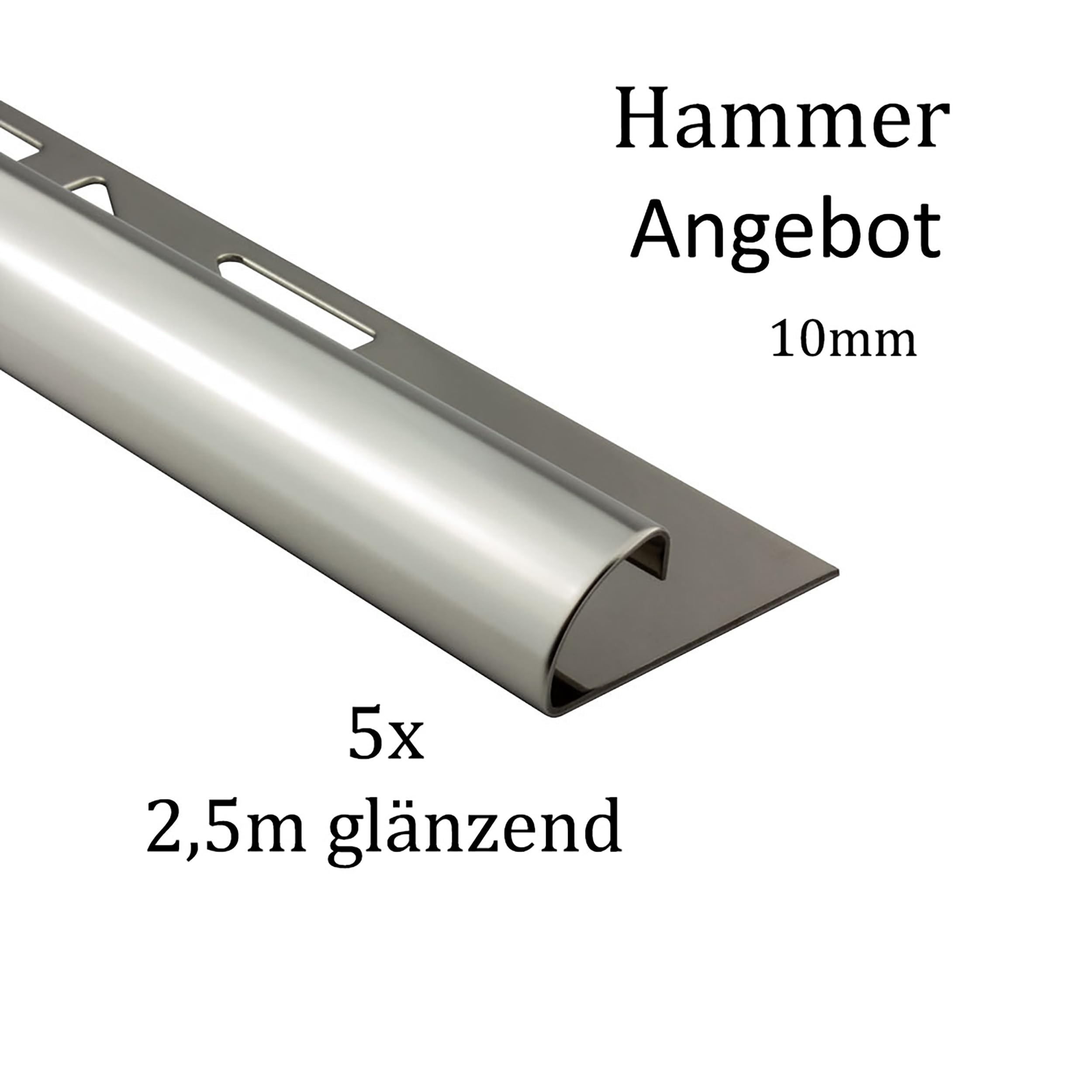 5x Viertelkreis Edelstahlschiene Fliesenschiene Fliesenprofil Edelstahl V2A 12,5m 10mm glänzend