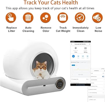 Self-Cleaning Cat Litter Box, Automatic Cat Litter Box Robot for Multi Cats, 65L+9L Extra Large/Odor Isolation/APP Control Cat Litter Box, Anti-Pinch
