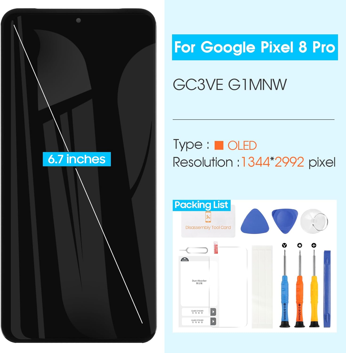 Google Pixel 8 Pro用OLEDディスプレイ、Pixel 8 Pro用(モデル:GC3VE、G1MNW)LCDタッチス 携帯電話交換用液晶ディスプレイ  for Google Pixel 8 Pro gc3ve g1mnwオリジナルLCDスクリーンデジタ 携帯電話交換用液晶 ディスプレイ for  Google Pixel 8 Pro gc3ve g1mnw ...