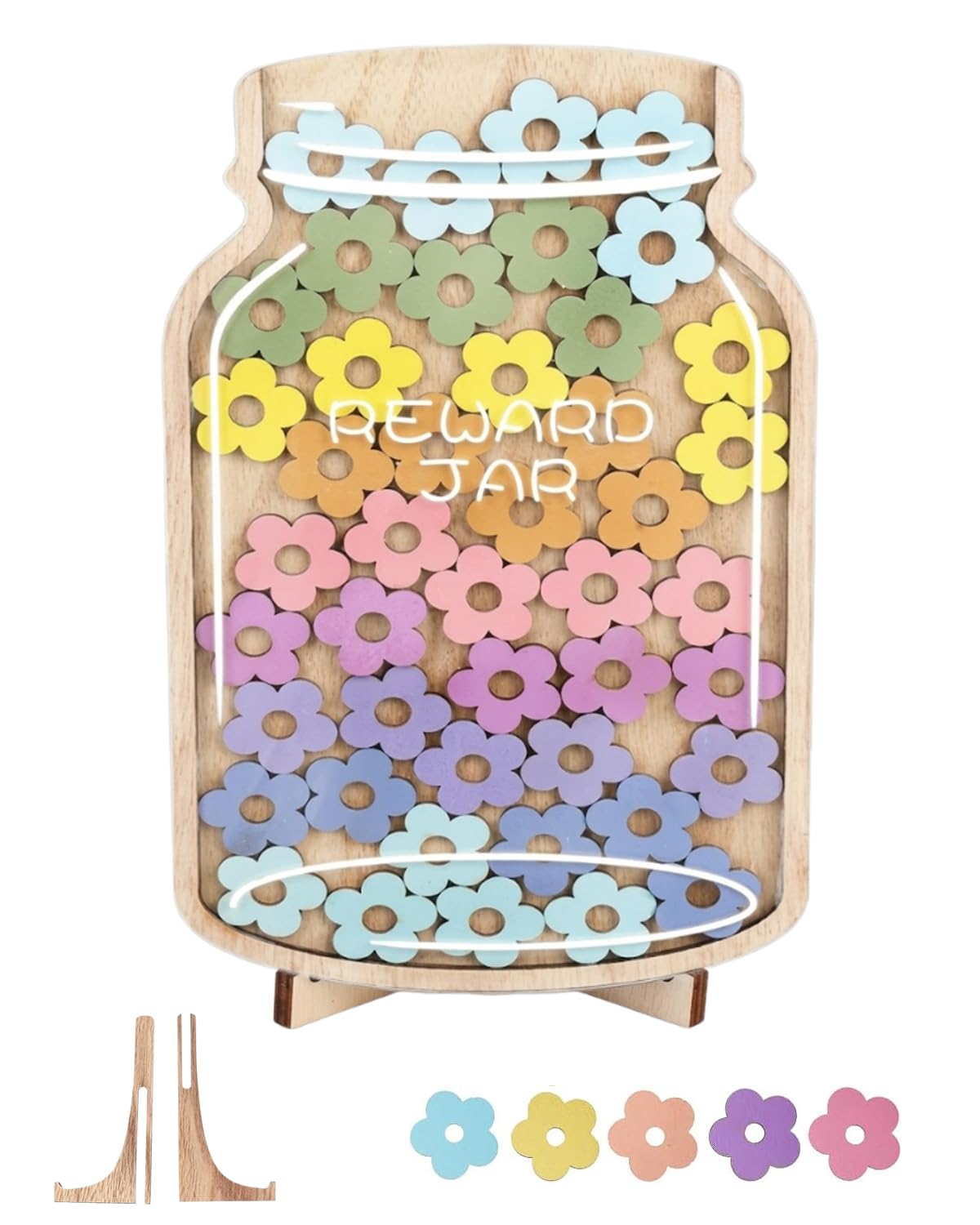 Barattolo Ricompense Bambini con 45 Fiori e Supporto, Sistema Motivazionale Visuale per Gestione Comportamento e Token Economy Educativo, Incoraggia Buone Abitudini