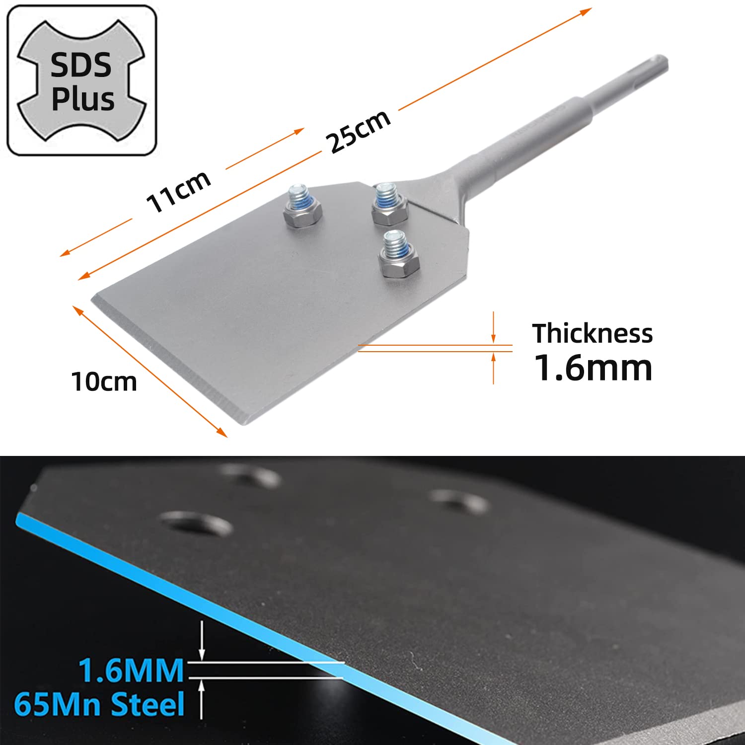 RANSENERS Nucraft Spachtelmeißel SDS-Plus 250x100 mm, Bodenschaber für Abziehen von Fußbodenkleber, Teppich, Linoleum, Fliesenkleber, PVC-Fliesen, Farbe