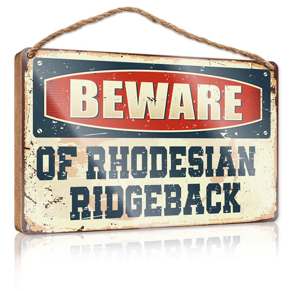 DTHA Bathroom Funny Signs Beware Of Rhodesian Ridgeback Wooden Sign Hanging Sign Decor Home Signs Wall Decor(15X28CM)