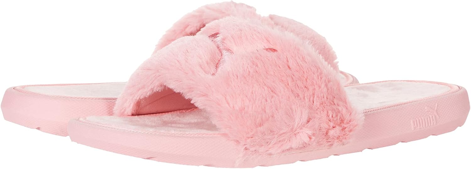 pink fluffy puma slides