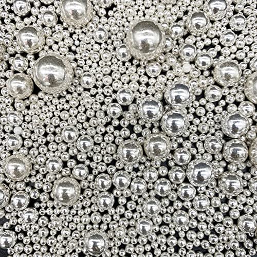 Weraru Edible Silver Pearl Sugar Sprinkles Candy Mixing Size Baking Edible Cake Decorations Cupcake Toppers Cookie Decorating Celebrations Wedding Shower Party Chirstmas Supplies 120g/ 4.2oz
