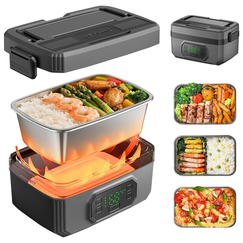 CTRLZS Cordless Electric Lunch Box for Adults 21000mAh Rechargeable Heated Lunch Box 1.2L Portable Self-Heating Food Warmer