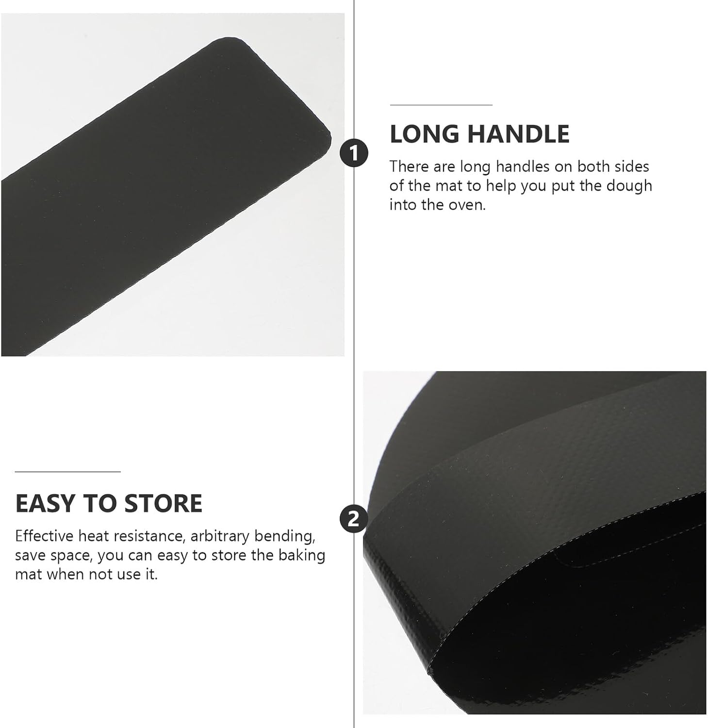 TIDTALEO 2pcs Black Silicone Baking Mat with Long Handles, Non-stick Oven Mat and Bread Sling for High Temperature Resistant Dutch Oven Baking