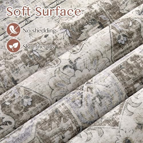 Tortania Area Rug Living Room Rugs - 8x10 Washable Boho Rug Vintage Oriental Distressed Farmhouse Large Thin Indoor Carpet for Living Room Bedroom Under Dining Table Home Office - Brown Blue