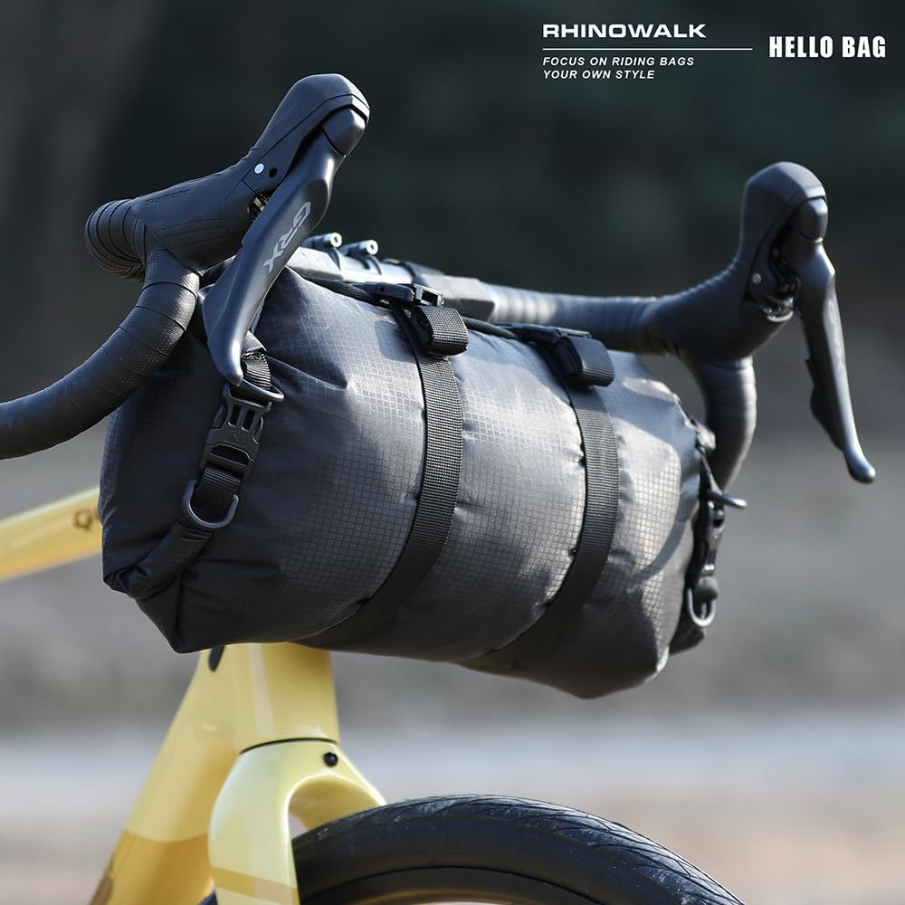 Rhinowalk Fahrrad Lenkertasche 12L Wasserdicht – Mit Frontpanel, Roll-Top Drybag, Abnehmbarer Halterung, Schultergurt, Bikepacking Tasche (Modell 9400)