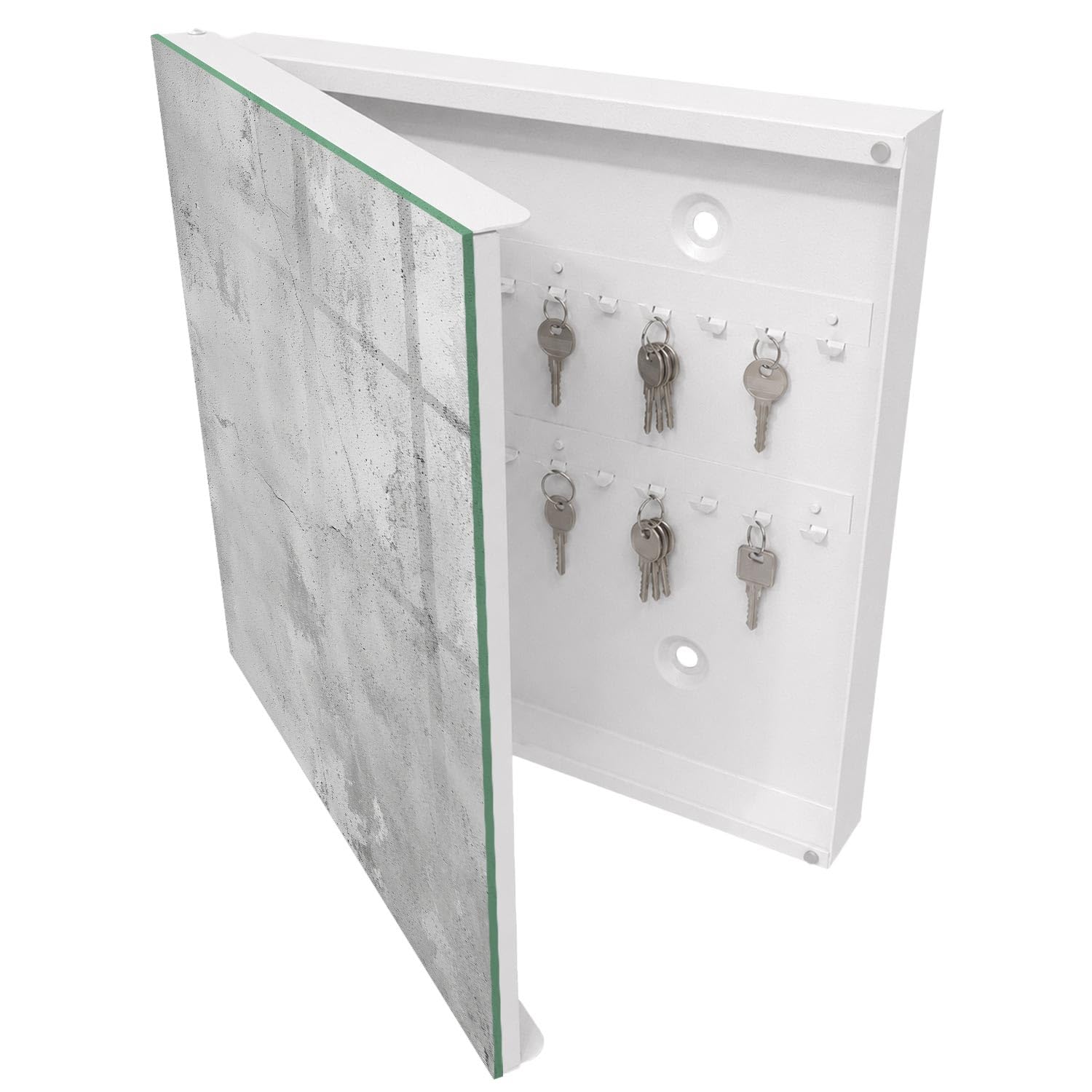 Armadietto Portachiavi 30x30 cm | Bianco | A Sinistra | Montaggio a Parete | Eleganza allo stato puro | Tasselli e Viti Inclusi | per Uffici | in Metallo | Frontale Decorativo in Vetro Temperato