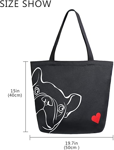 Miniatura 6 de ALAZA - Linda bolsa de lona grande con diseño de bulldog pug negro francés, reutilizable, para compras, con asas, resistente, lavable