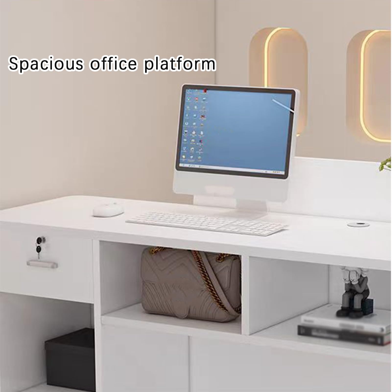 Moderno banco reception con cassetti chiudibili – Elegante reception per supermercati, hotel, negozi di abbigliamento e negozi di tè al latte (modulo D 100 cm) – soluzione funzionale per spazi di