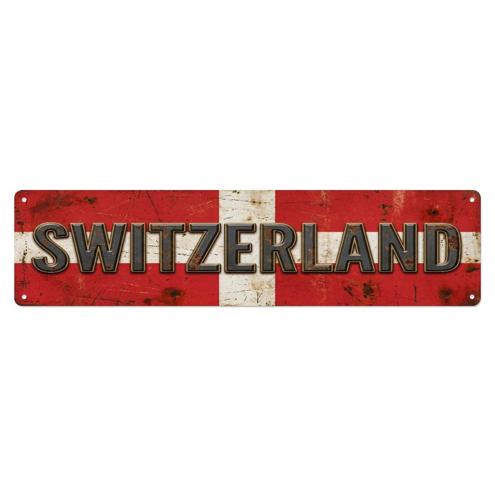 Fqcyn Style Metal Tin Sign Vintage Switzerland Flag Pattern