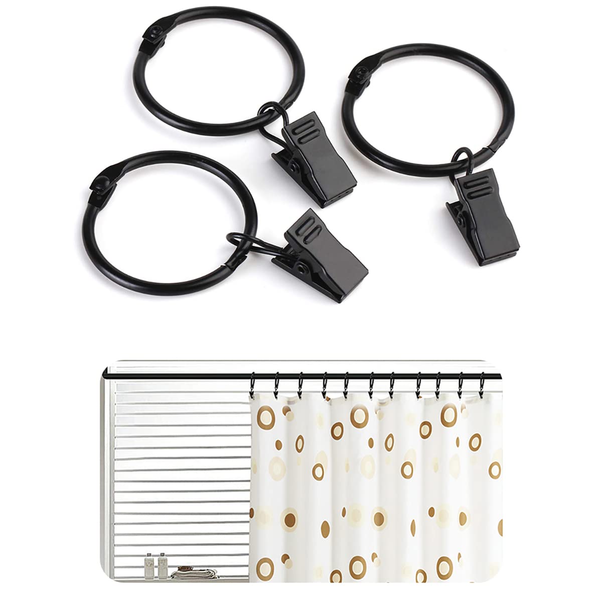 40 Stück öffenbare Gardinenringe mit Clips, Gardinenstangen Kleiderbügel Ringe für Fenster Badezimmer Vorhänge Clips 1,8x0,9cm