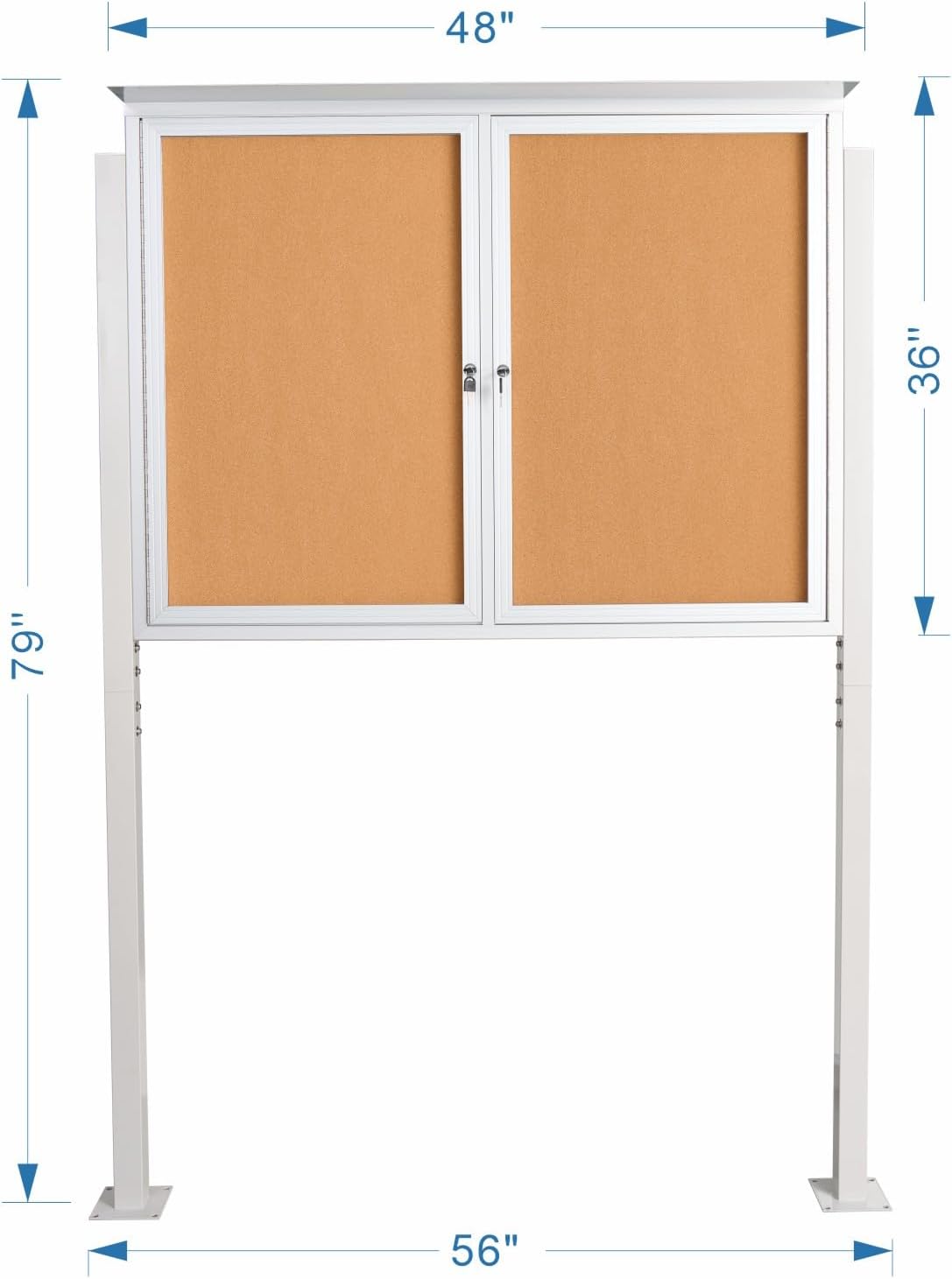 Standing Enclosed Bulletin Board 36”x48” Weather-Resistant Outdoor Noticeboard with Locking Doors，Community Sign with Metal Pole & Silver Aluminum Frame & Cork Presentation Board