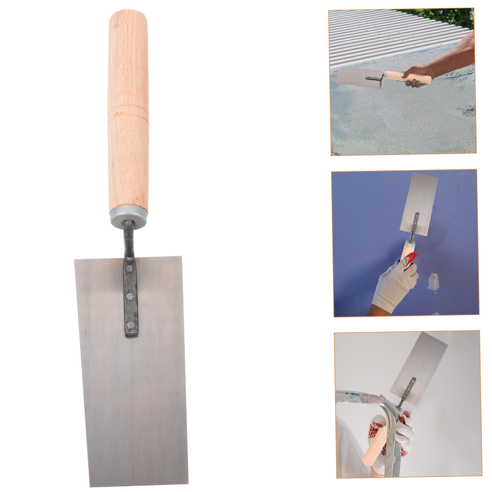 Cazzuola per Finitura in Acciaio Inox Manico in Legno, 5 Pezzi | Spatola Intonacatrice e Frattazzo per Intonaco, per Cemento e Gesso, Set Professionale Multiuso