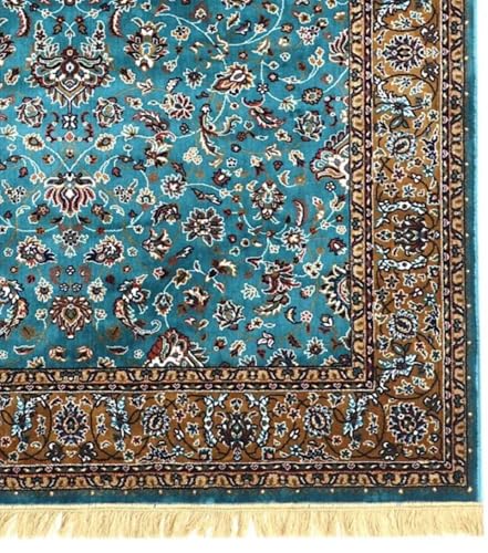 Image of Handmade Pure Silk Carpet 2 x 4 Feet Designer Oriental Silk Rug, Luxury 100% Silk Area Rug Perfect for Living Room, Bedroom & Home Decoration (MAC-23 Blue)