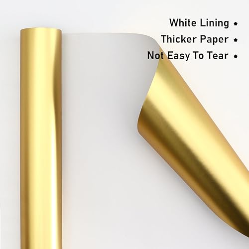 Miniatura 3 de NESCCI Papel de regalo dorado de metal mate, papel de color sólido, papel de regalo perfecto para bodas, día de San Valentín, cumpleaños, Navidad,