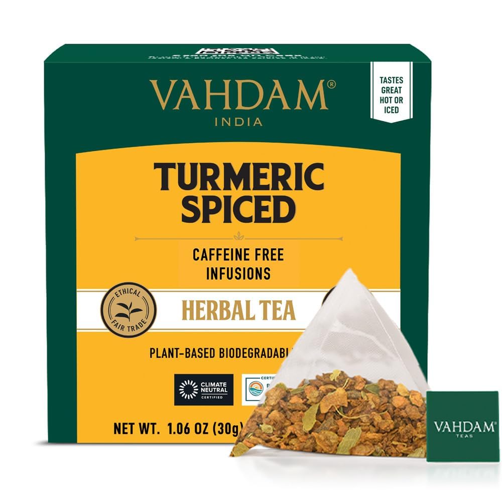 VAHDAM, Turmeric Spice Herbal Tea Bags (15 Pyramid Tea Bags) Herbal Blend Of Turmeric, Black Pepper, Cinnamon, Bergamot Flavor, Ginger, Cardamom, Lemongrass | Brew it Hot or Iced Tea (B075ZQY192) Amazon Price History, Amazon Price Tracker
