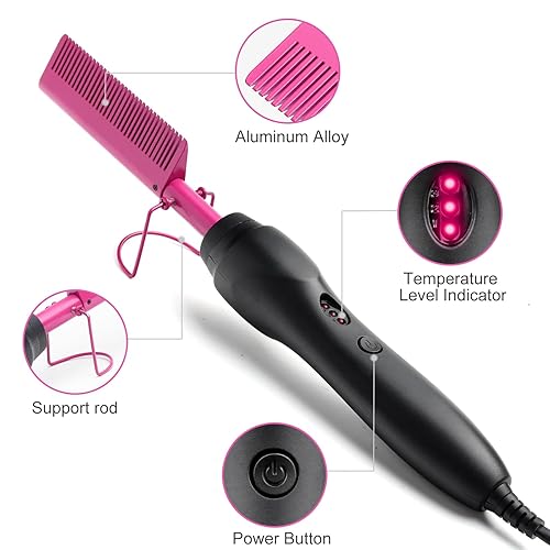 Miniatura 36 de Alisador de pelo, cepillo eléctrico de peine caliente con superficie de calentador de cerámica, calentamiento rápido, doble voltaje, temperatura