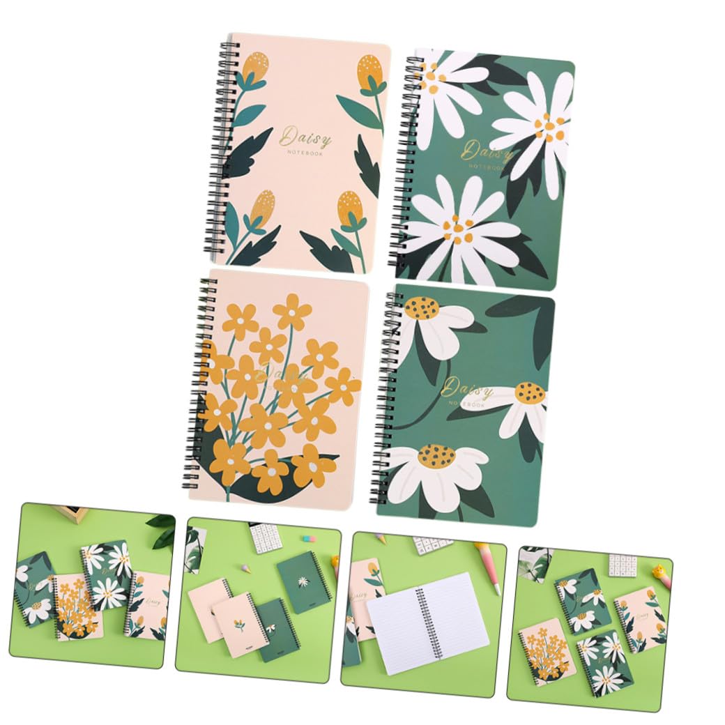 Angoily 4 Pièces Cahier à Spirale Floral Notes Pratiques pour Étudiants pour Prendre des Notes et Journaliser
