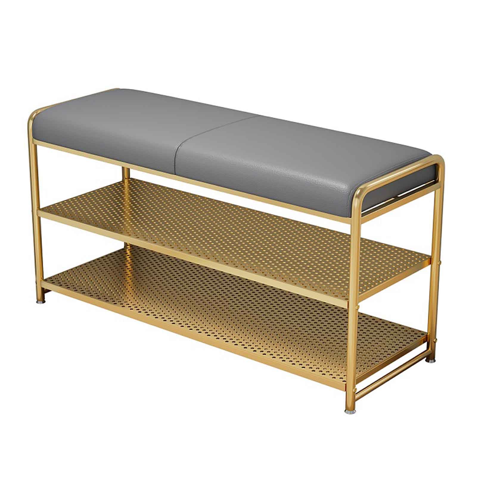 SXZenSpace Shoe Organizer Entryway Metal Rack Cabinet with PU Leather Seat Narrow Changing Stool Slim