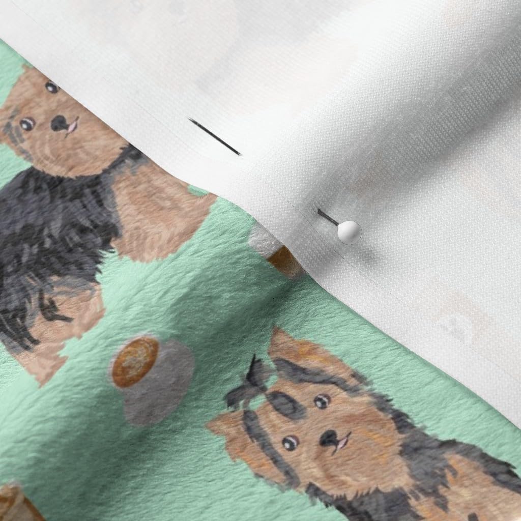 Spoonflower Fabric - Yorkie Coffee Yorkshire Terrier Cute Dogs Dog Puppy Pet Portrait Printed on Minky Fabric by The Yard - Sewing Baby Blankets Quilt Backing Plush
