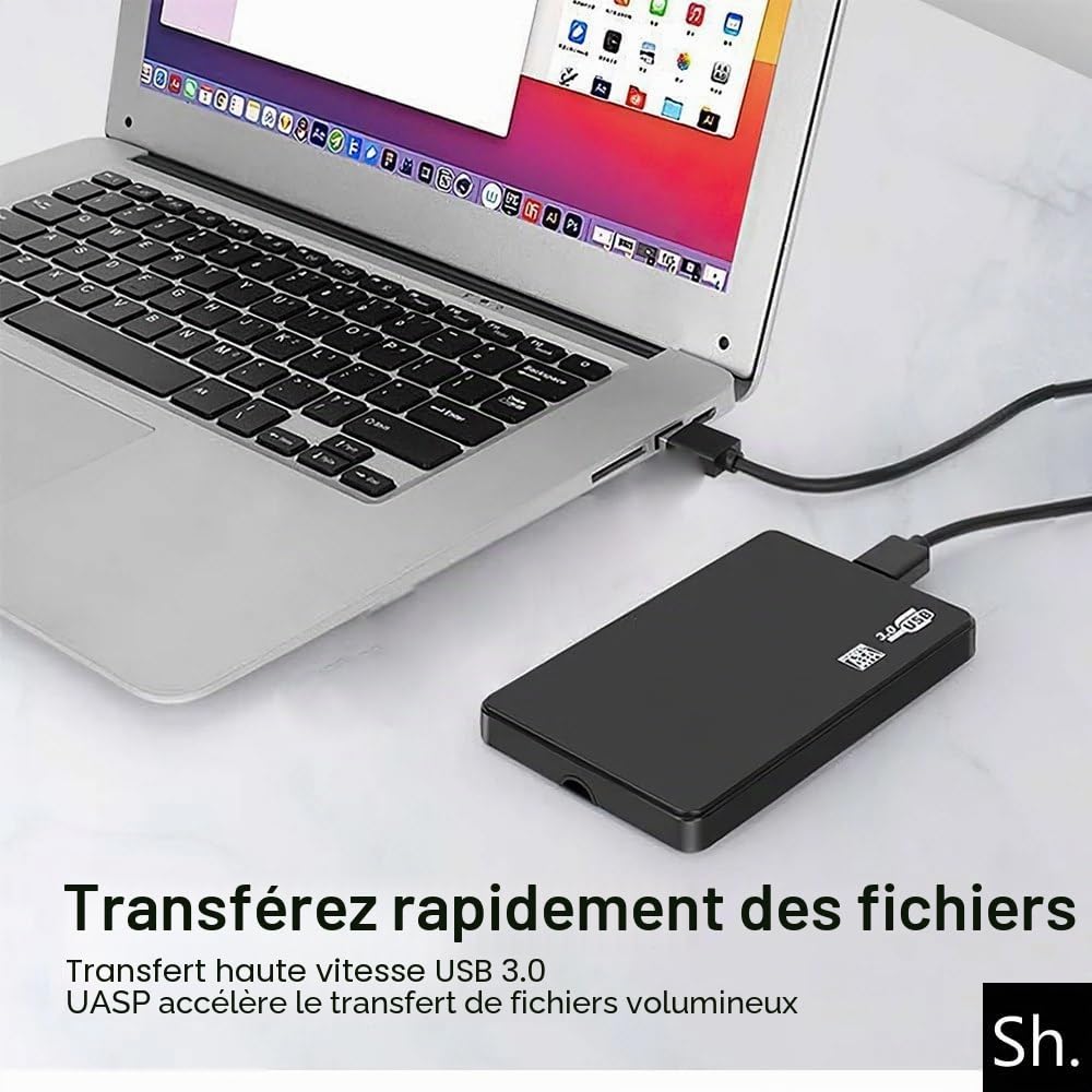 Boîtier Disque Dur Externe 2,5" SATA USB 3.0 HDD SSD Portable 5Gbps UASP Noir