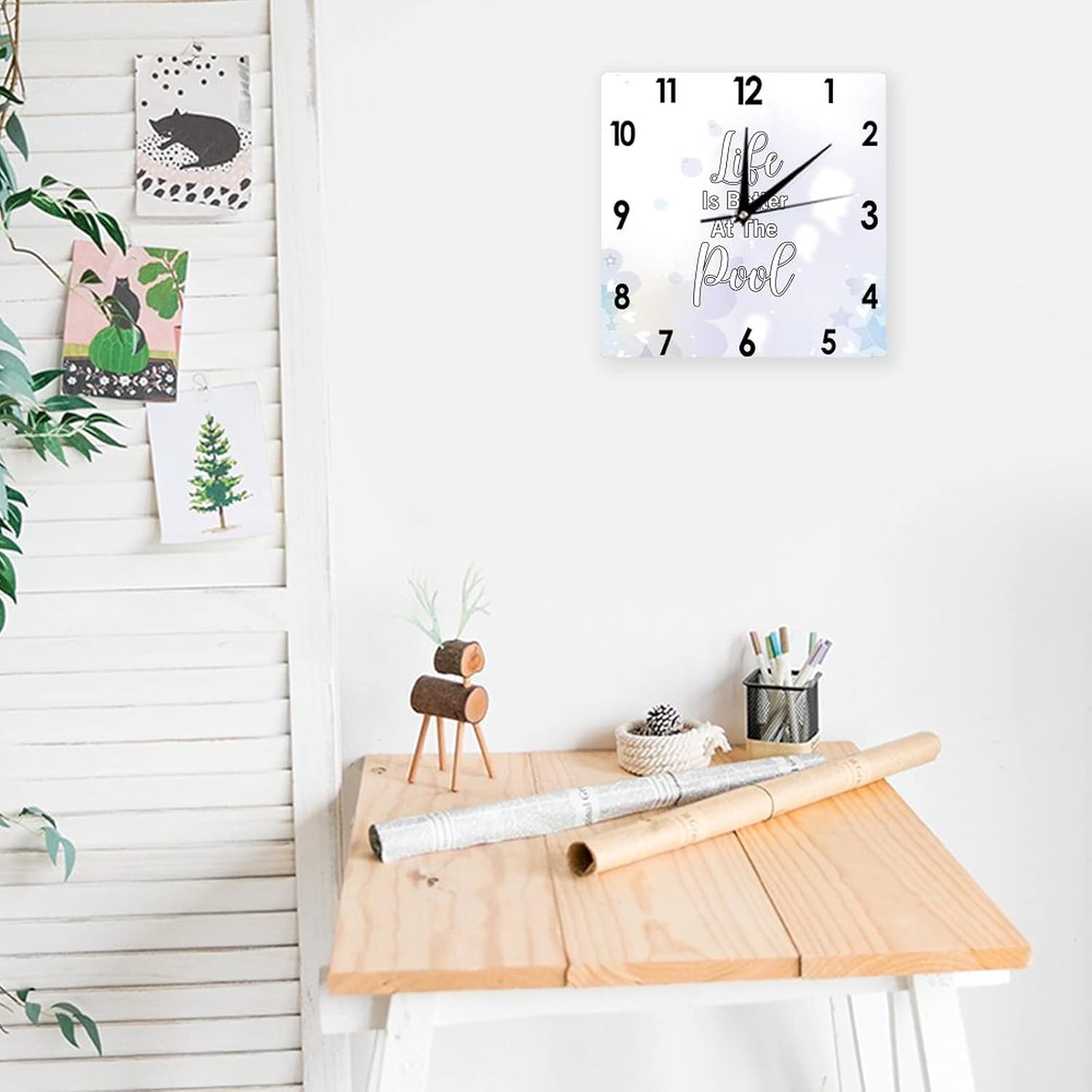 Modern Quote Retro Wood Clock 15",Life is Better at The Pool Silent Non-Ticking Battery Operated Wood Clock for Wall Art for Friends Family