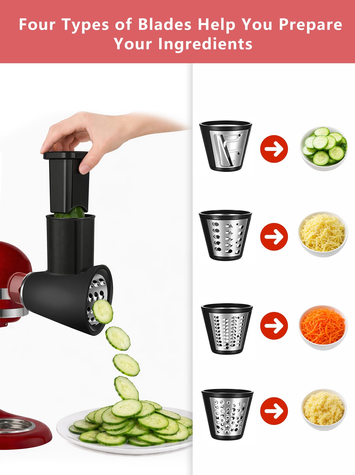 Picadora de carne y cepilladora para trituradora de papel para batidora KitchenAid, batidora de accesorios Kitchenaid con 3 cuernos de relleno de salchichas, 3 cuchillas, 4 accesorios para muñecas de