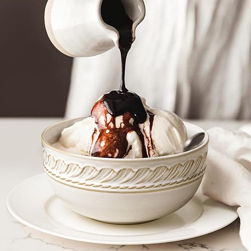 Miniatura 8 de Artena Tazones de sopa de 32 onzas, juego de 4 cuencos para cereales, cuencos de cerámica en relieve, cuencos de ensalada blancos de 6.3 pulgadas,