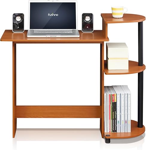 Miniatura 42 de Furinno - Escritorio compacto para computadora con estantes, Tablero de partículas, Roble francés gris/negro. Roble