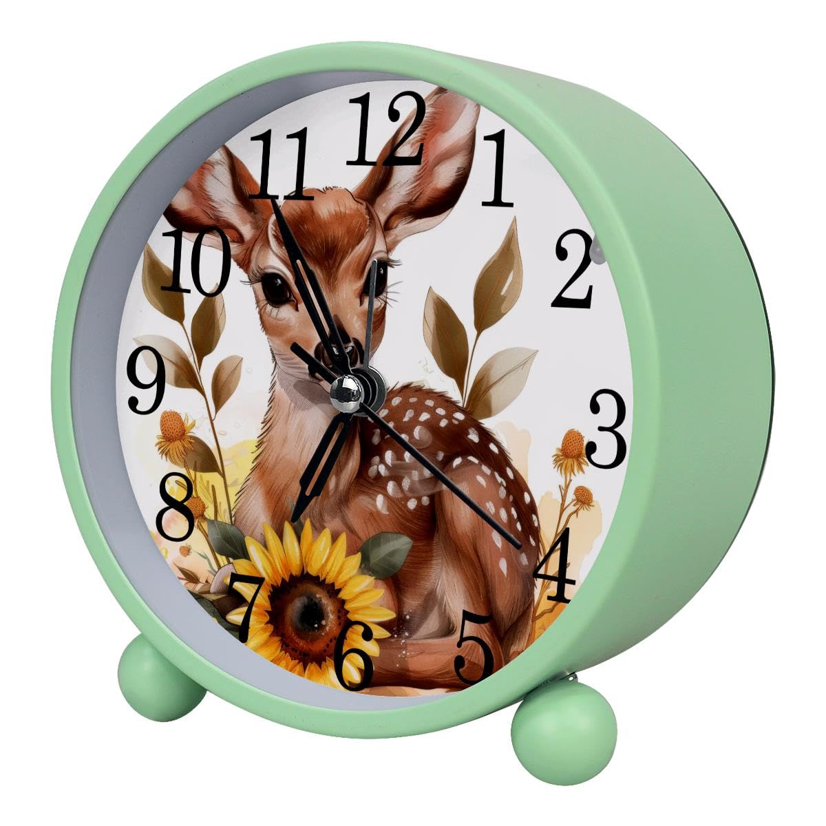 Alarm Clock Deer and Sunflowers, Silent Non-Ticking with Night Light
