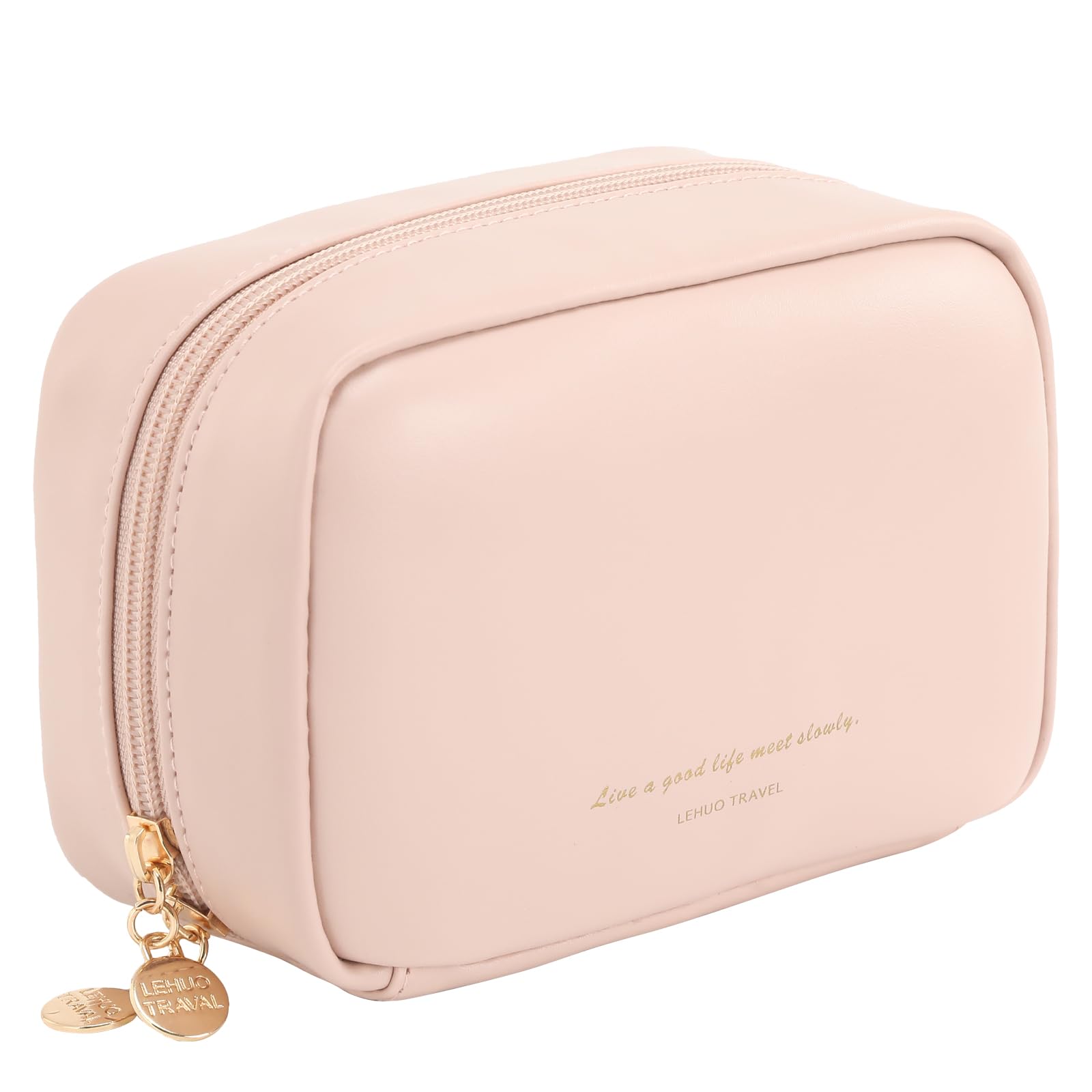 RIGHT AWAY Makeup Bag,Travel Cosmetic Bag Organizer with Zipper,Waterproof Toiletry Bags Makeup Pouch for Purse, Small Make Up Bag &Cases with Compartments for Women Girls?Pink?