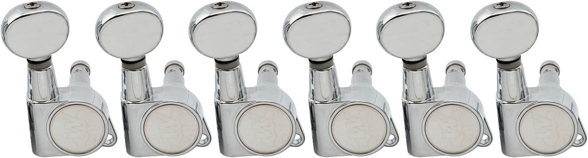 Wilkinson 6-in-line E-Z-LOK Mini Oval Button Guitar Tuners Machine Heads Tuning Pegs Keys Set for Fender Strat/Tele Electric Guitar, Chrome