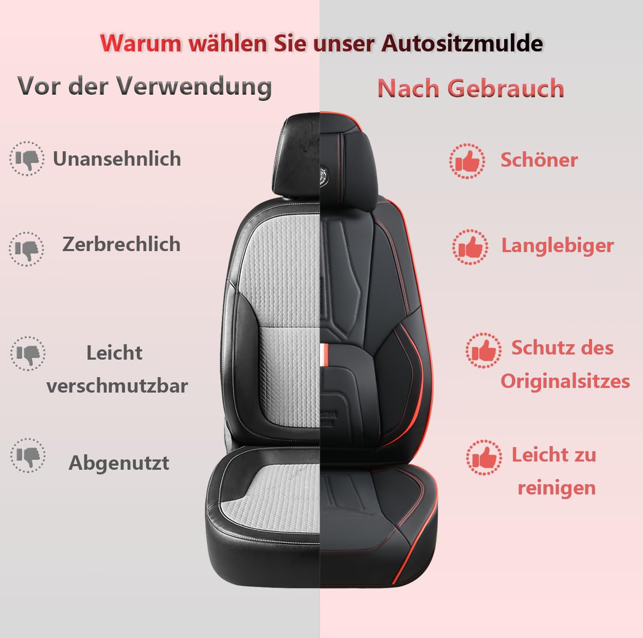 Universelle Auto-Sitzbezüge Komplettset, Fahrzeuginnenausstattung, Autositzbezüge Nappa-Leder – passend für 90% Autos, SUVs und Geländewagen (Schwarz,for Skoda Superb -2014)