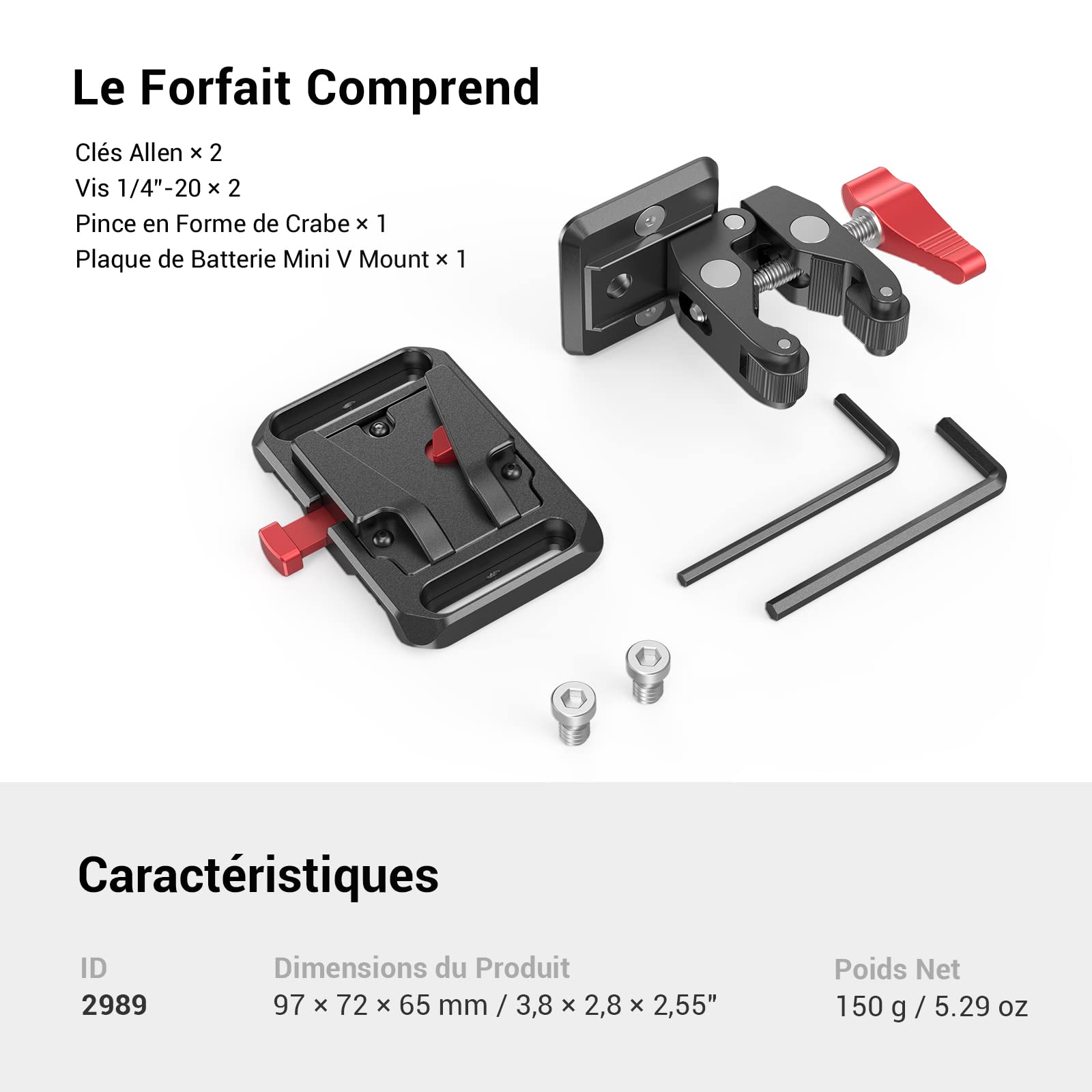 SMALLRIG Mini V Mount Battery Plate avec Super Clamp - 2989