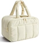 BAGSMART Large Puffy Travel Toiletry Bag for Women, Lightweight Cosmetic Makeup Organizer with Handle, Business Trip Accessories Essentials Toiletries, Black