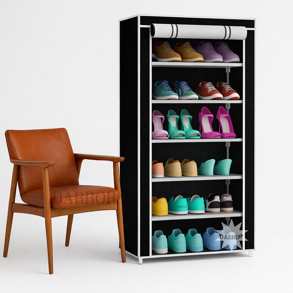 6 Layer Shoe Rack for Home | Portable & Foldable Shoe Organizer Stand | Dustproof Cover | Space Saving Shoe Storage Rack for Bedroom, Hall & Entryway (Black) (DARK BLACK)-image-41