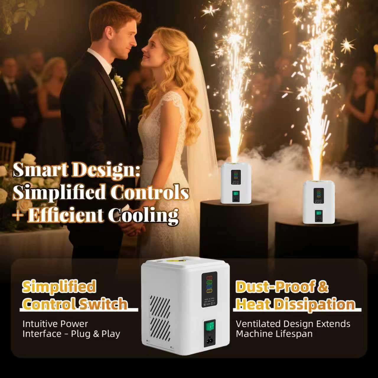 2pcs Mini Cold Spark Machine, Portable FX Device with Auto Safety Cutoff, NO DMX, Stage/Wedding/Event Special Effects Machine (2 Unit White+10 PCS 50g Consumables)