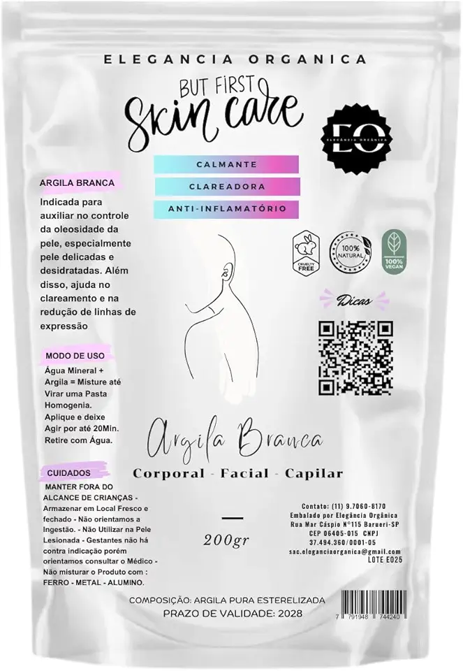 Argila Mascara Facial 100% Natural Em Pó 200gr Skincare Para Todos Os Tipos De Pele Hidratante clareadora