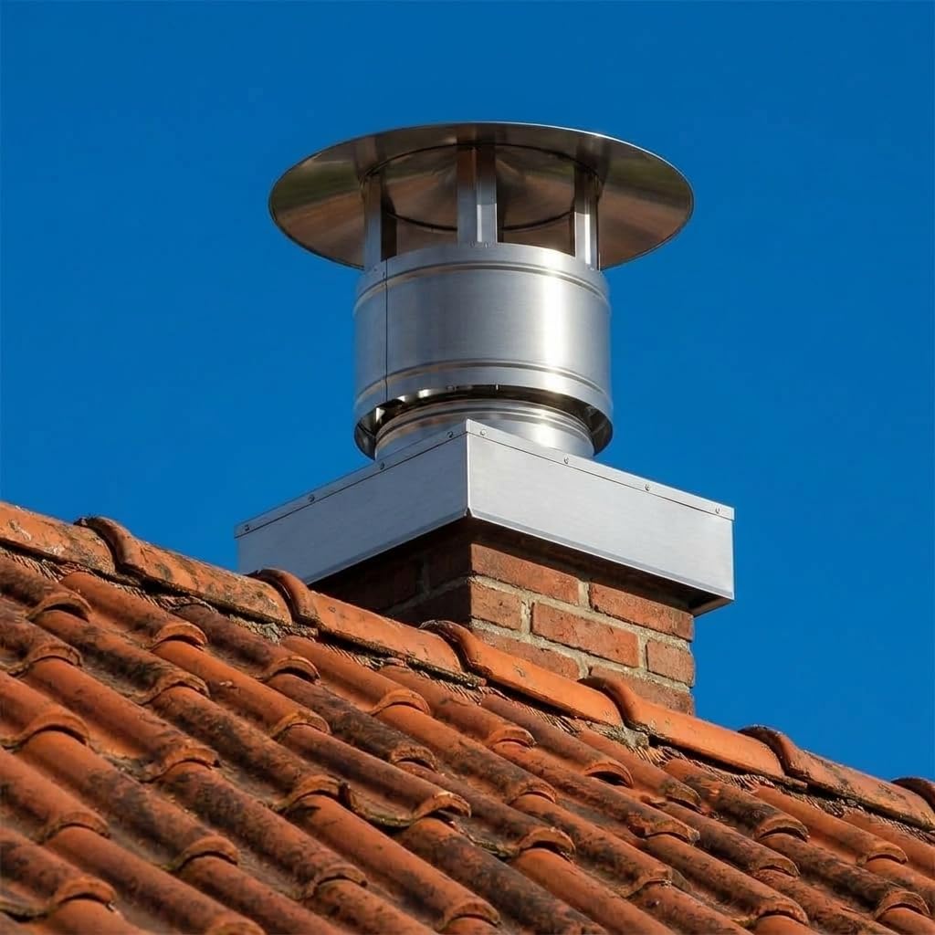 MAKA Comignolo Antivento Base Quadra, Terminale per Canna Fumaria Camino Stufa a Legna Pellet e Gas, Cappello Antipioggia Aspirafumo Base Quadra (220x220 mm - Inox)