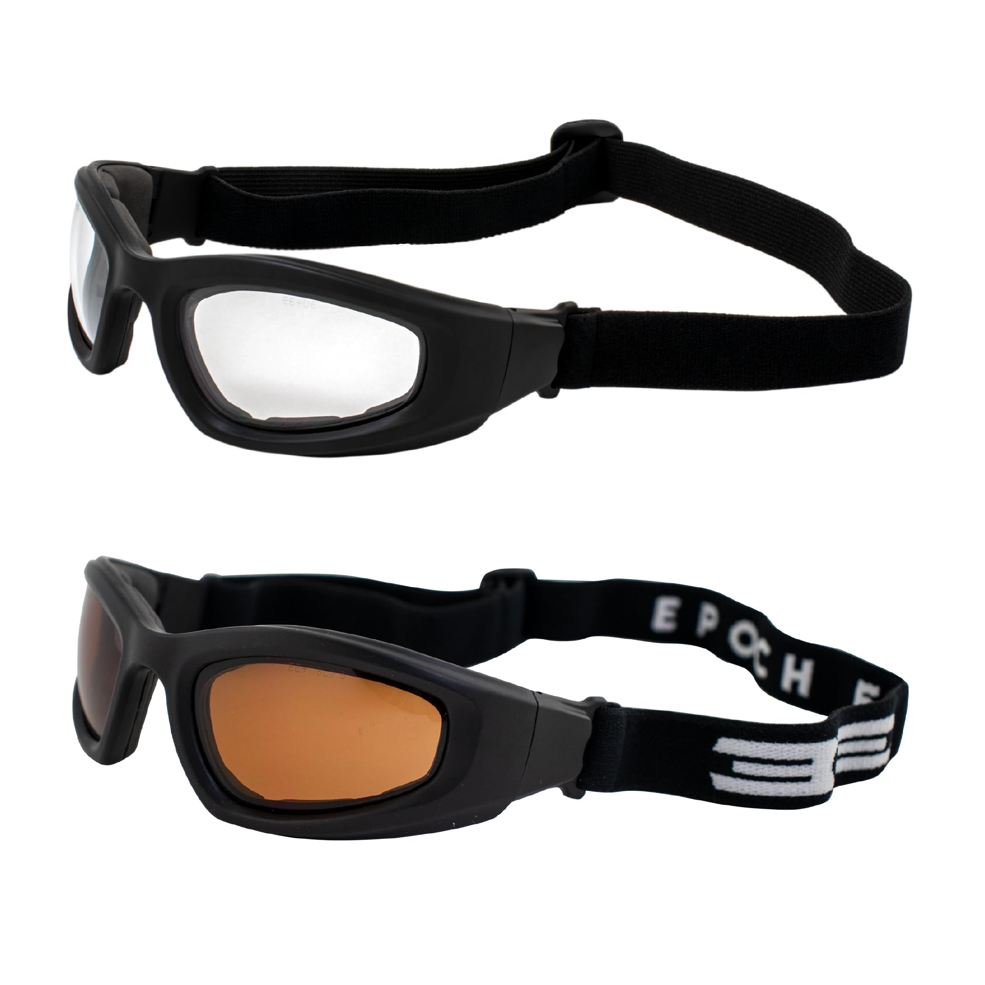 Epoch Eyewear Padded Motorcycle Goggles 2 Pair with Black Frames and Clear Amber Lenses