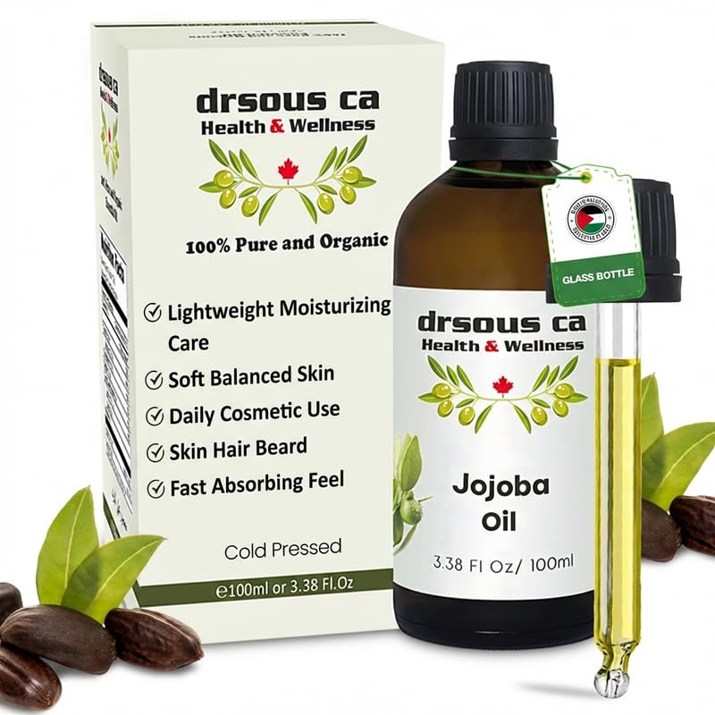 Drsous Ca Organic Jojoba Oil 100ml | 100% Pure Cold Pressed Unrefined | Natural Face & Hair Care | Lightweight Moisturizing Botanical Formula