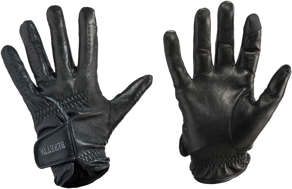 Beretta Unisex Leather Shooting Gloves with Touch-Screen Compatible Index Finger - Breathable Soft Thin Maximum Grip Adjustable Cuffs