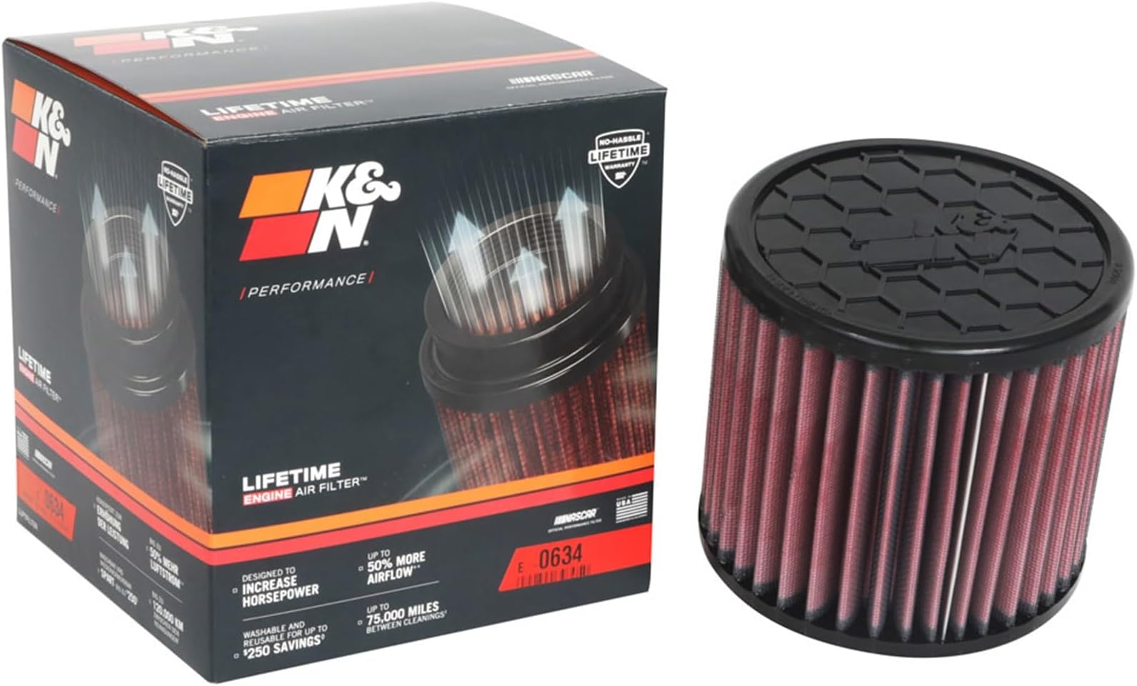 High-Flow Original Lifetime Engine Air Filter: High Performance, Premium, Washable, Replacement Filter: Compatible with 2021 Ford Bronco, E-0634