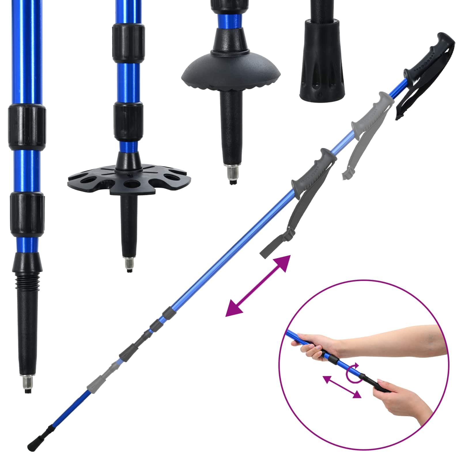 Raquette da neve 3 in 1 con bastoncini da trekking blu nero in alluminio e HDPE, 63,5 x 21 cm, regolabili per donna, uomo, bambino, antiscivolo, con borsa per il trasporto
