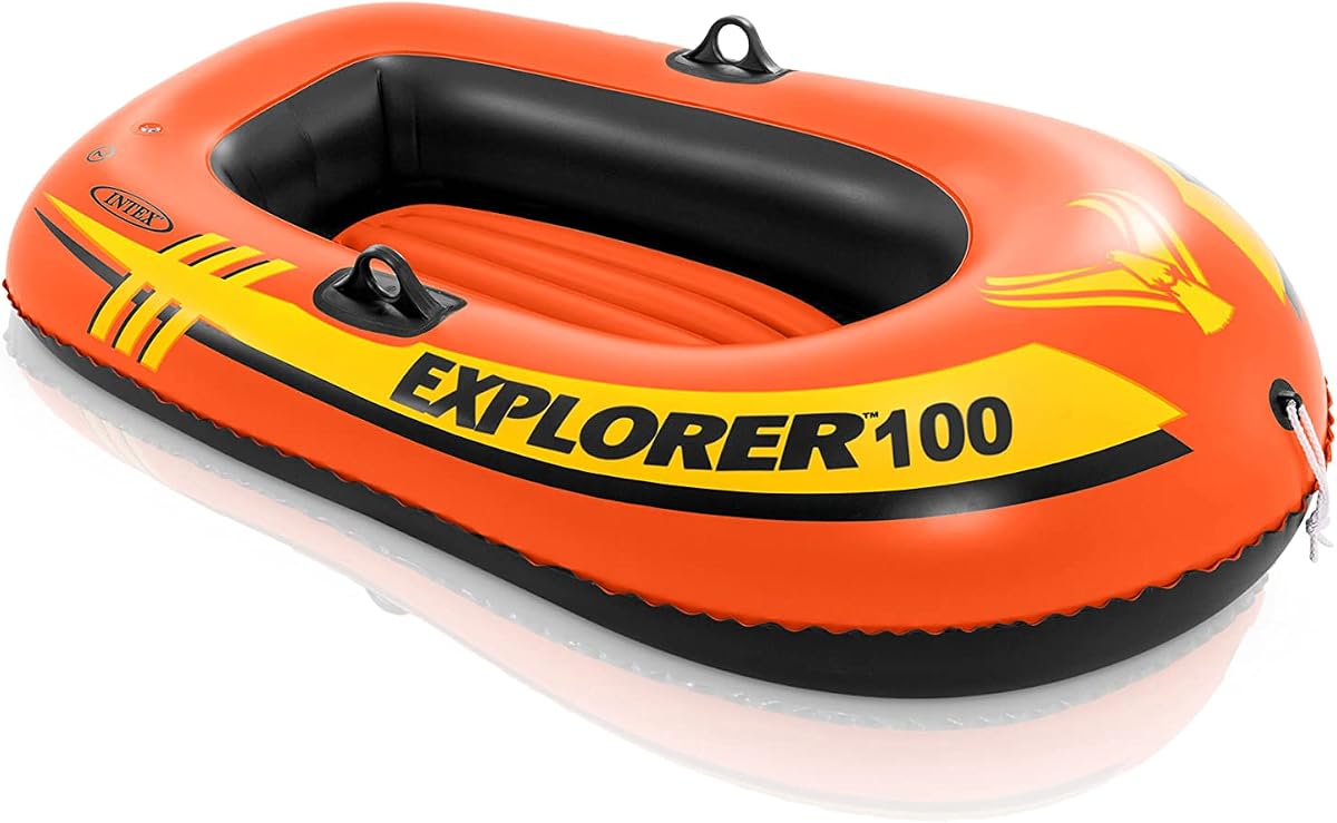 Serie de embarcaciones inflables compactas INTEX Explorer: Cámaras de aire duales – Cerraduras de remo soldadas – Asas de agarre – Cuerda de proa – Diseño deportivo