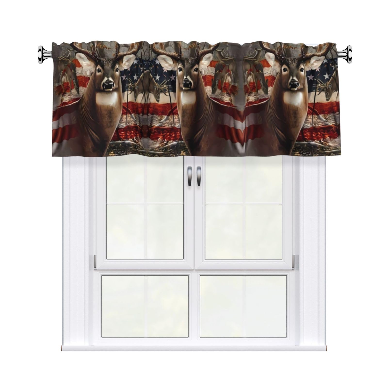 HJFCZH WHJSSF Deer Hunting Season Prints 54x18in Curtain Valance - Peach Skin Polyester Kitchen Cover with Light Filtering Floral & 3" Rod Pocket
